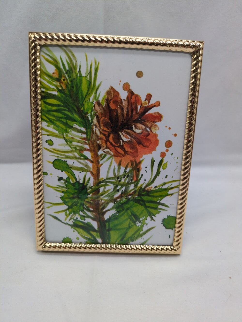 Sheffield Home Brass Frame 5x7 Braided Edge Pinecone Insert Vintage Decor